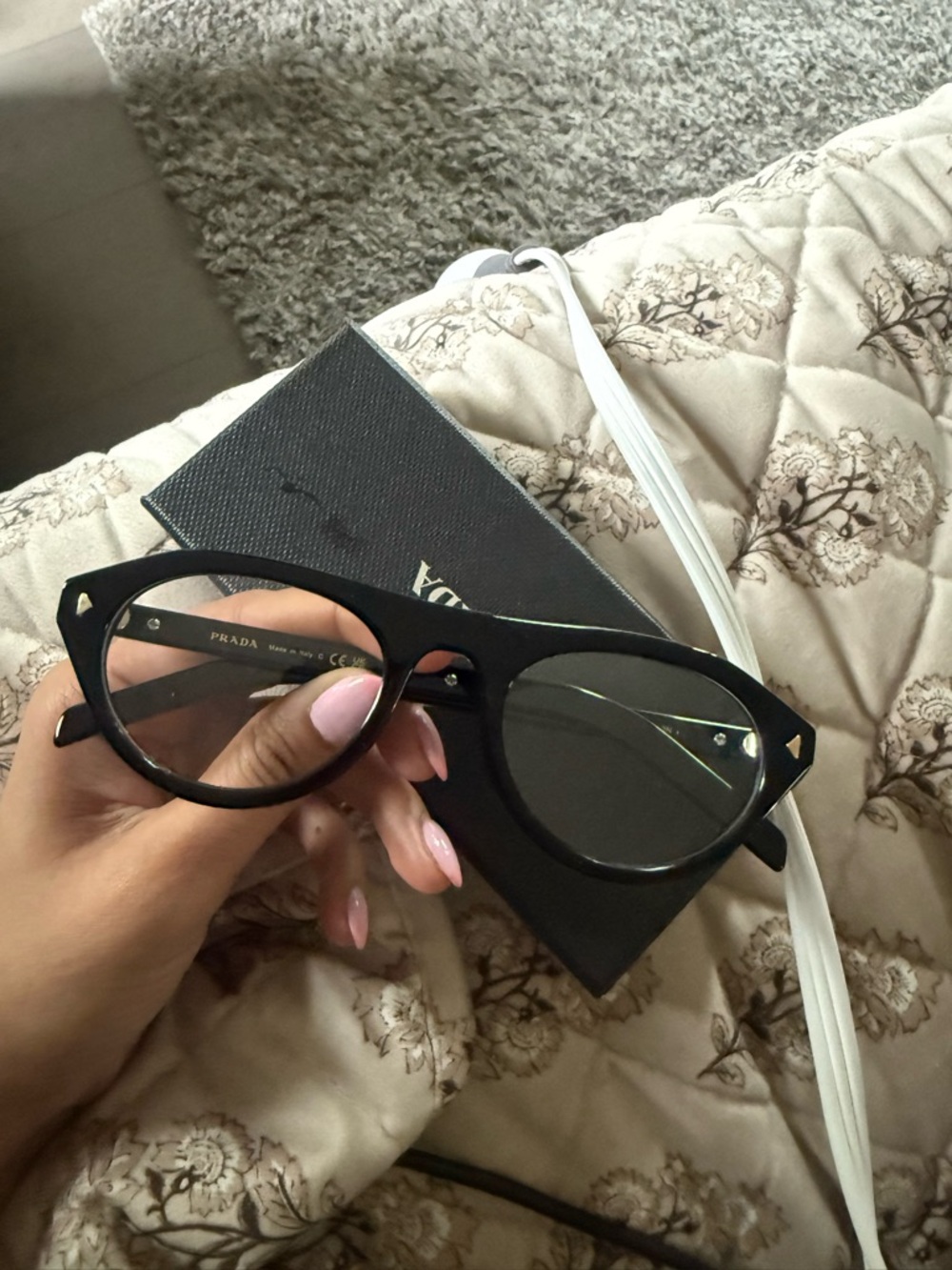 Prada Black Cat-Eye Sunglasses with Gold Accents - Picture 6 of 12